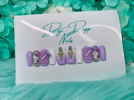 Purple MEOW press on nail set
