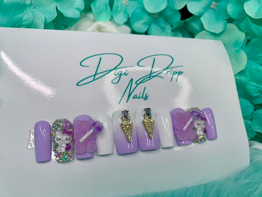 Purple MEOW press on nail set