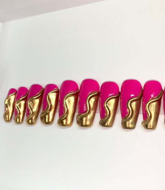 Pink& Gold chrome  Nail Art