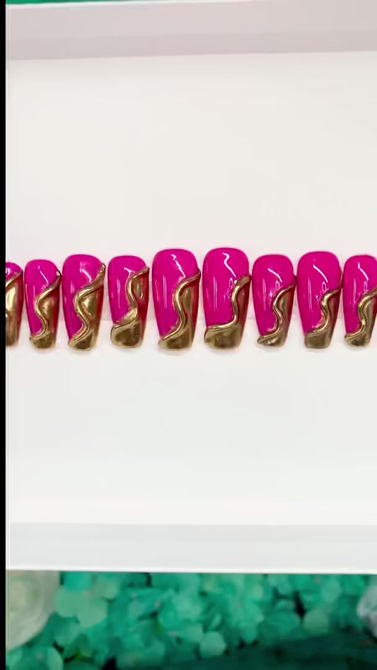 Pink& Gold chrome  Nail Art